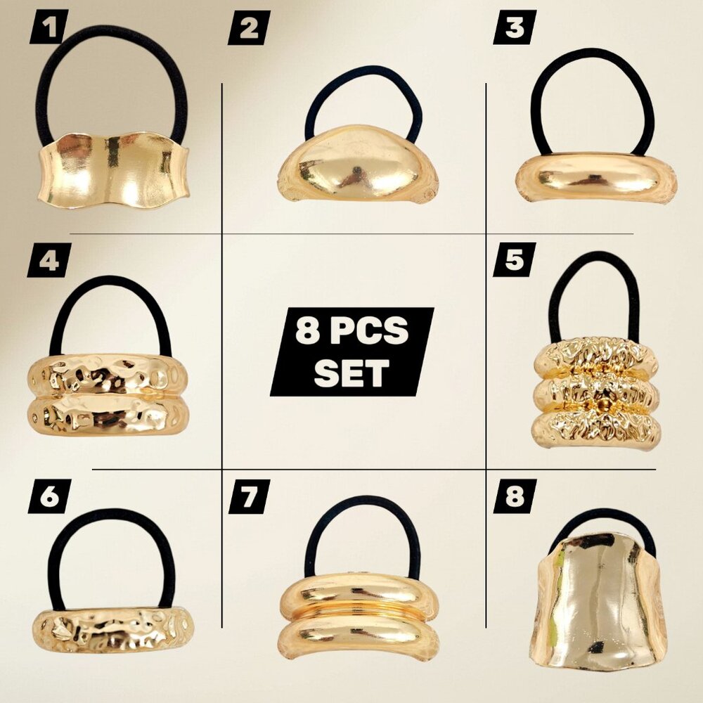 8PCS Gold Electroplated Alloy Hair Tie Set Chic Ponytail Holder Minimalist Hair